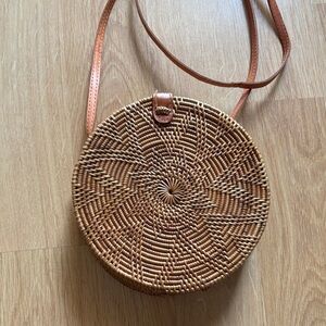 Made in bai rattan crossbody woven bag brown with shoulder strap